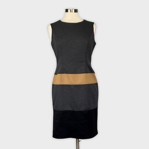 Anne Klein Womens Colorblock Sleeveless Sheath Dress Gray Tan Black size 8